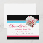 Invitation Fuchsia Fleur Rose & Aqua Mariage Save the Dates (Devant / Derrière)