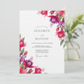 Invitation Fuchsia Fleurs Aquarelle pour Mariage (Debout devant)