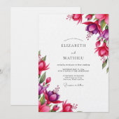 Invitation Fuchsia Fleurs Aquarelle pour Mariage (Devant / Derrière)