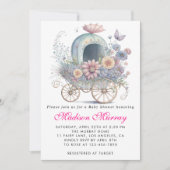 Invitation Fuchsia Fleurs Bébé Fille Poussette Baby Shower (Devant)