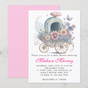 Invitation Fuchsia Fleurs Bébé Fille Poussette Baby Shower