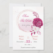 Invitation fuchsia & fleurs blanches couronne enregistrer la  (Devant)