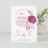 Invitation fuchsia & fleurs blanches couronne enregistrer la  (Debout devant)