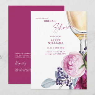 Invitation Fuchsia Fleurs Champagne Élégant Shower de Mariée 