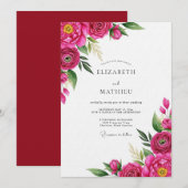 Invitation Fuchsia Fleurs Mariage Impressionniste (Devant / Derrière)