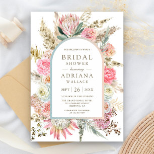 Invitation Fuchsia Floral Boho Herbe de Pampas Fête de Mariag