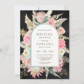 Invitation Fuchsia Floral Boho Pampas Noir Mariage (Devant)