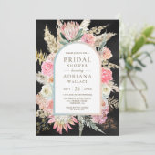 Invitation Fuchsia Floral Boho Pampas Noir Mariage (Debout devant)