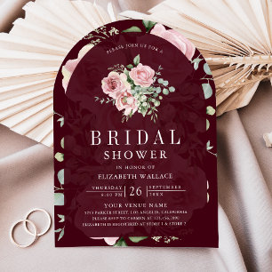 Invitation Fuchsia Floral Bourgogne Baby Shower de Mariage