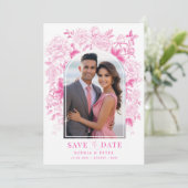 Invitation Fuchsia Floral Chinoiserie Mariage Enregistrer la  (Debout devant)