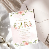 Invitation Fuchsia floral doré C'est une fille baby shower