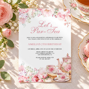 Invitation Fuchsia Floral Let's Par-Tea Anniversaire