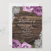 Invitation Fuchsia Floral Rose Rustique Bois & Mariage de den (Devant)