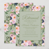 Invitation Fuchsia Floral Vert Menthe Retraite (Devant / Derrière)