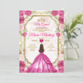 Invitation Fuchsia Florale rose Mexicaine Princesse Quiñceane (Debout devant)