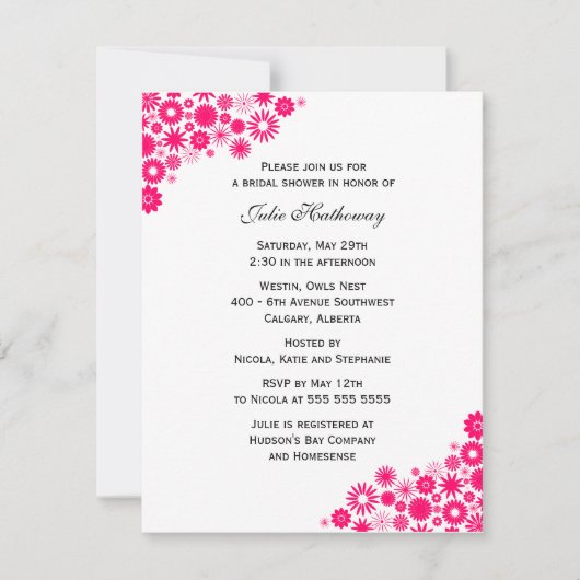 Invitation Fuchsia Florals Douche nuptiale (Devant)