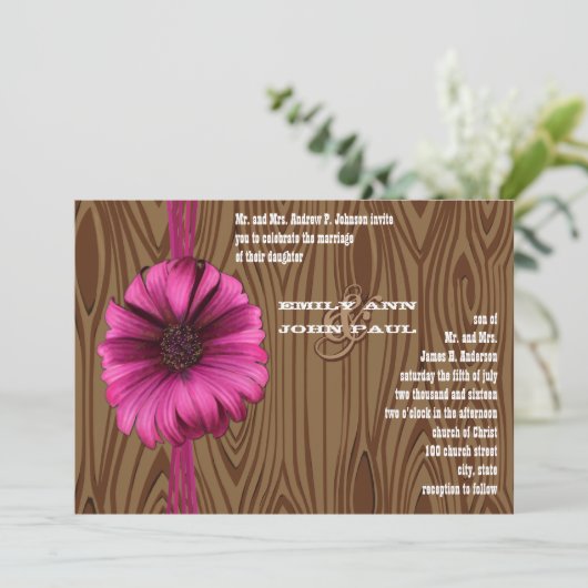 Invitation Fuchsia Gerber Daisy Wedding (Debout devant)