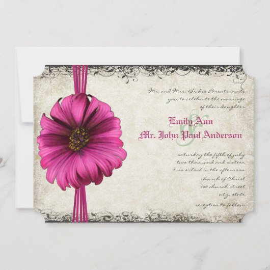 Invitation Fuchsia Gerber Daisy Wedding (Devant)