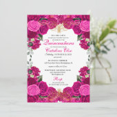 Invitation Fuchsia & Gold Floral Quinceanera Anniversaire (Debout devant)