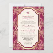 Invitation Fuchsia Gold Lace QR Code Anand Karaj Sikh Mariage (Devant)