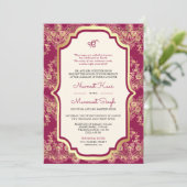 Invitation Fuchsia Gold Lace QR Code Anand Karaj Sikh Mariage (Debout devant)