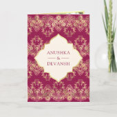 Invitation Fuchsia Gold Lace QR Code Photo Mariage indien (Devant)
