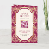 Invitation Fuchsia Gold Lace QR Code Photo Mariage indien (Dos)