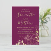 Invitation Fuchsia & Gold Peony Mariage Floral moderne (Debout devant)