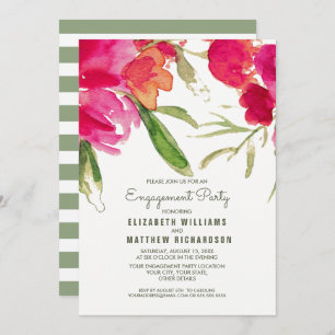 Invitation Fuchsia Green Floral Watercolor