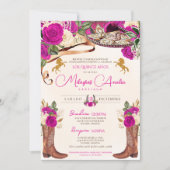 Invitation Fuchsia Hot Pink Roses Western Charro Quinceañera (Devant)