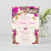 Invitation Fuchsia Hot Pink Roses Western Charro Quinceañera (Debout devant)