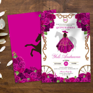 Invitation Fuchsia Hot Pink Roses Western Charro Quinceañera