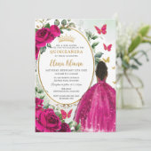 Invitation Fuchsia Hot rose Floral Brown Princesse Quinceañer (Debout devant)