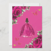 Invitation Fuchsia Hot rose Floral Princess Gold Quinceañera (Dos)