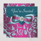 Invitation Fuchsia Hot rose Turquoise bleu Toutes les occasio (Devant / Derrière)