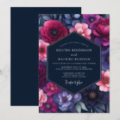 Invitation Fuchsia Indigo Bloom Wedding (Devant / Derrière)