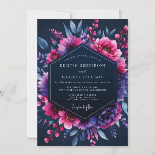Invitation Fuchsia Indigo Nocturne Wedding (Devant)