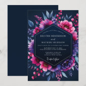 Invitation Fuchsia Indigo Nocturne Wedding (Devant / Derrière)