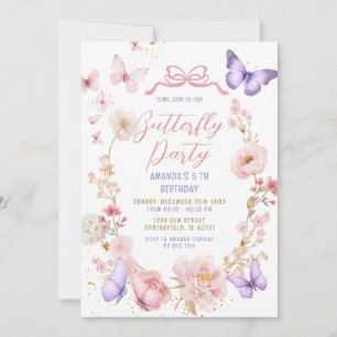 Invitation Fuchsia Lavande Violet Papillons Anniversaire 