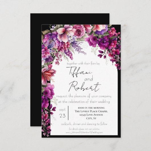 Invitation Fuchsia Lavender Floral Arch Mariage (Devant / Derrière)