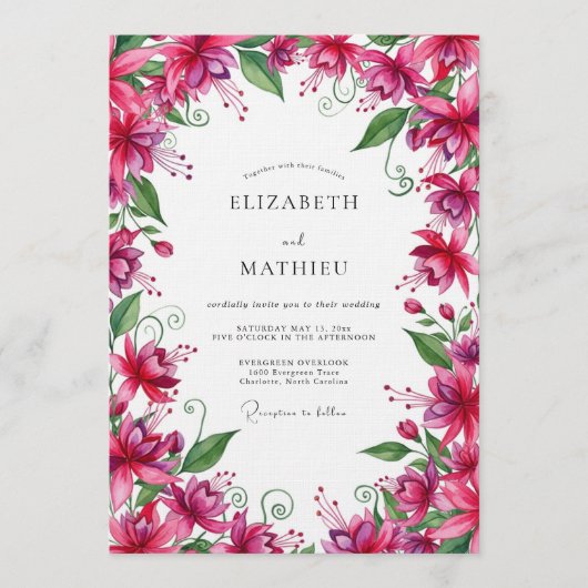 Invitation Fuchsia Lush Botanical Wedding (Devant)