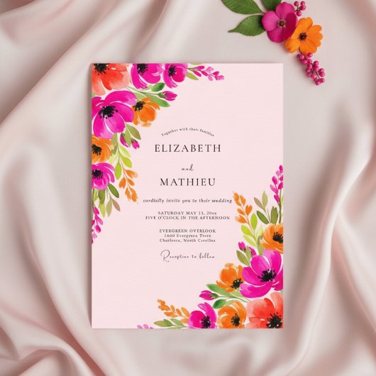 Invitation Fuchsia Lush Floral Whimsy Wedding