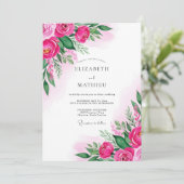 Invitation Fuchsia Lush Watercolor Wedding (Debout devant)