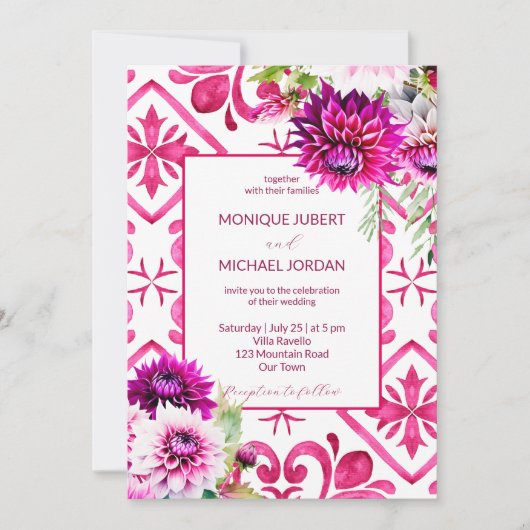Invitation Fuchsia Majolica tuiles magenta dahlia tout en un (Devant)