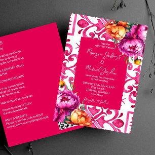 Invitation Fuchsia Majolica tuiles oranges pivoines tout en u