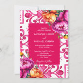 Invitation Fuchsia Majolica tuiles oranges pivoines tout en u (Devant)