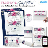 Invitation Fuchsia Mariage floral bleu marine rose