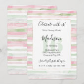 Invitation Fuchsia Menthe Blush Rayures 16e Anniversaire (Devant / Derrière)