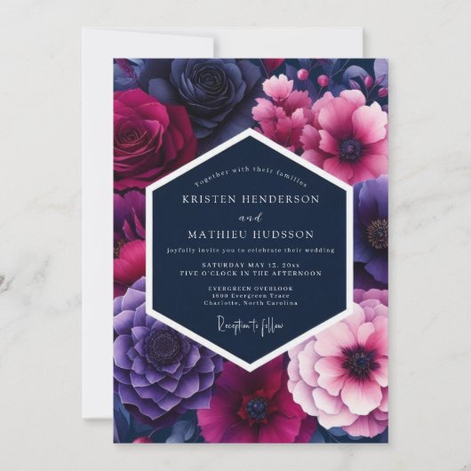 Invitation Fuchsia Midnight Bloom Wedding (Devant)