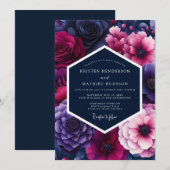 Invitation Fuchsia Midnight Bloom Wedding (Devant / Derrière)